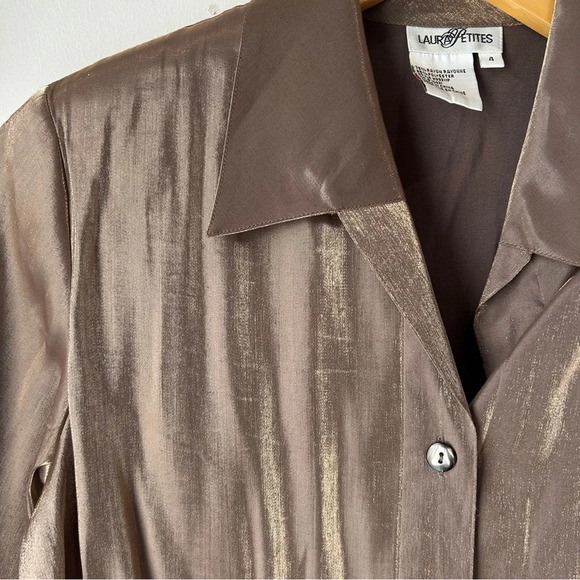 Vintage 90s ‎ / Y2K gold bronze lamé button down shirt 4 petite - Picture 3 of 7